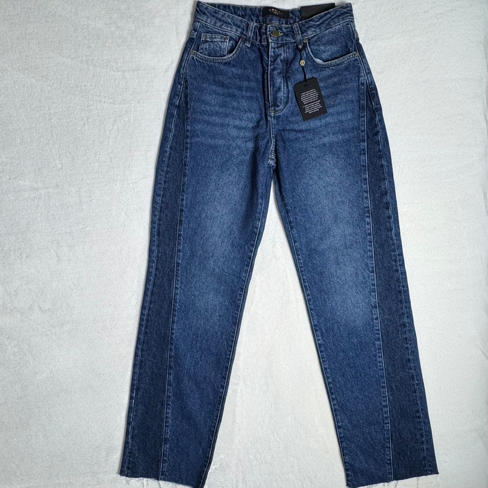 NWT Odilia Relaxed Fit High Waist Two-tone 100% Cotton Women's Jeans Size 28